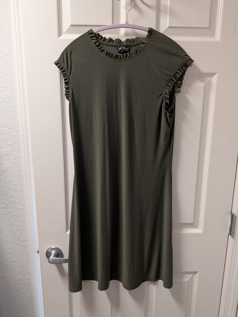 Ruffle Trim Mini Dress in Olive Green